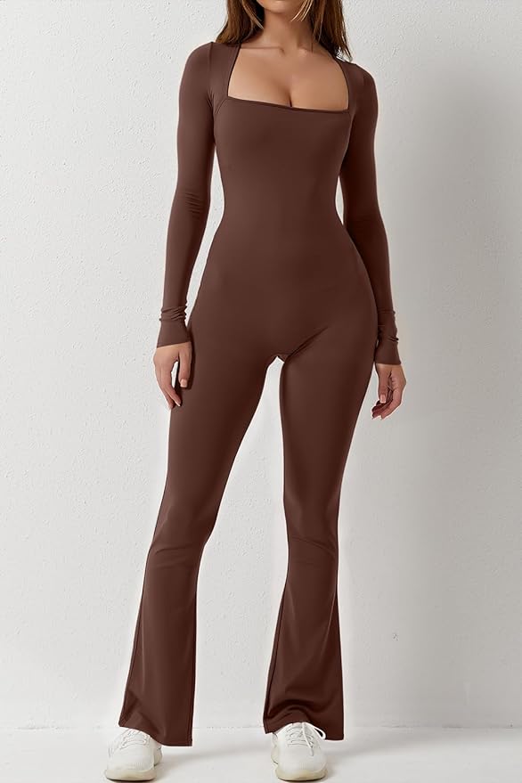 Square Neck Long Sleeve Jumpsuit