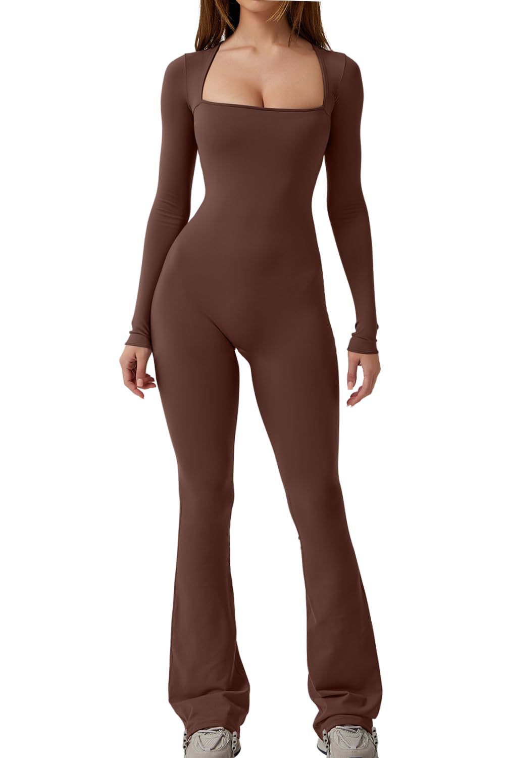 Square Neck Long Sleeve Jumpsuit